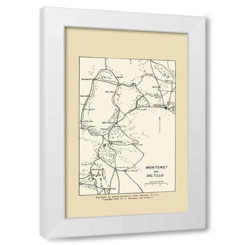 Monterey and Saltillo Map From Gen.Taylor 1892 White Modern Wood Framed Art Print by Appleton