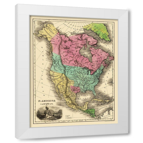 North America - Smiley 1842 White Modern Wood Framed Art Print by Smiley