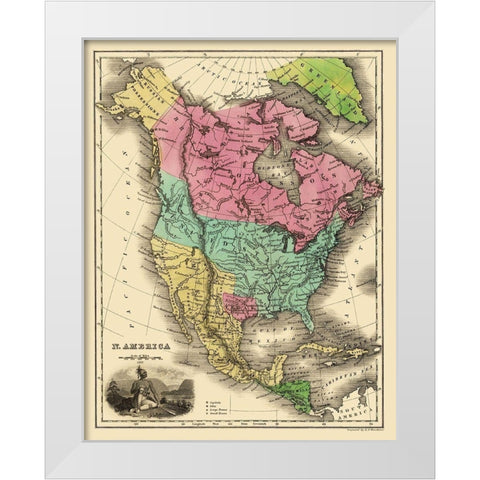 North America - Smiley 1842 White Modern Wood Framed Art Print by Smiley