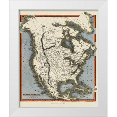 North America - Walker 1820 White Modern Wood Framed Art Print by Walker