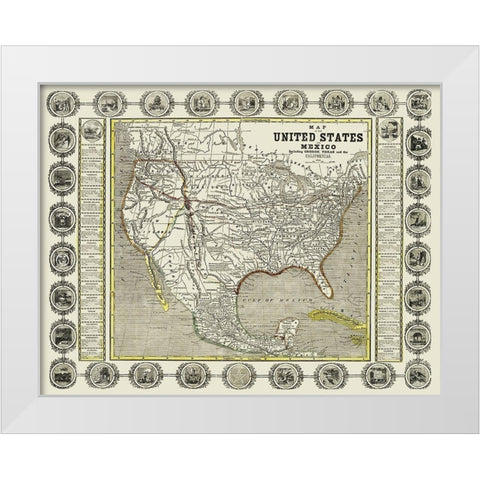 North America United States Mexico - Haven 1846 White Modern Wood Framed Art Print by Haven