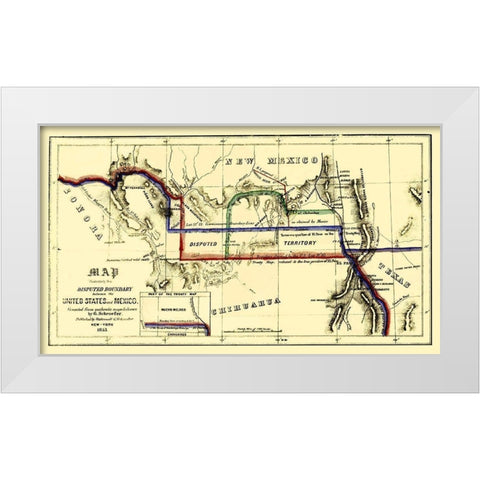 Disputed Boundary United States Mexico White Modern Wood Framed Art Print by Schroefer
