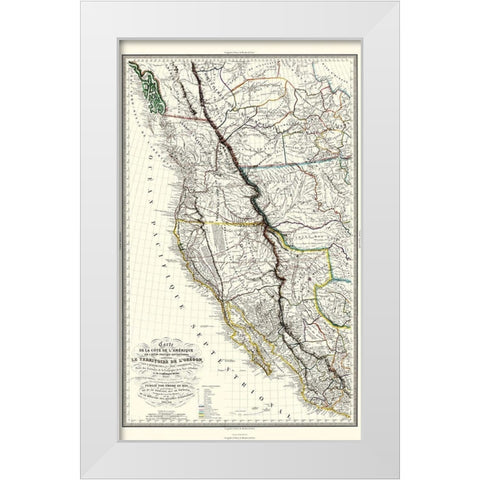 North America Western Territories - Hoen 1844 White Modern Wood Framed Art Print by Hoen