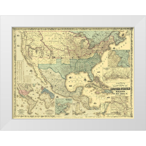 West Indies United States Mexico - Colton 1862 White Modern Wood Framed Art Print by Colton