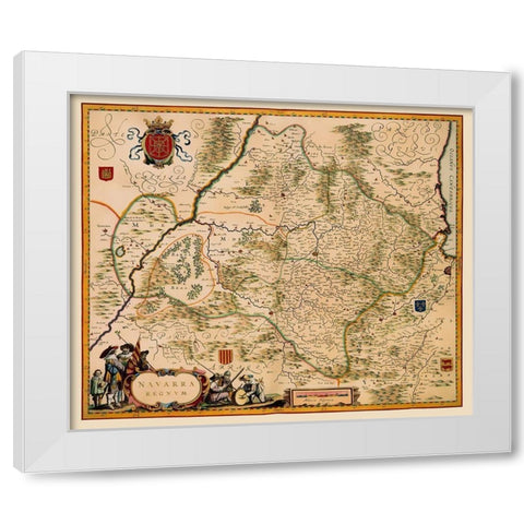 Iberian Peninsula Navarre Spain - Jansson 1638 White Modern Wood Framed Art Print by Jansson