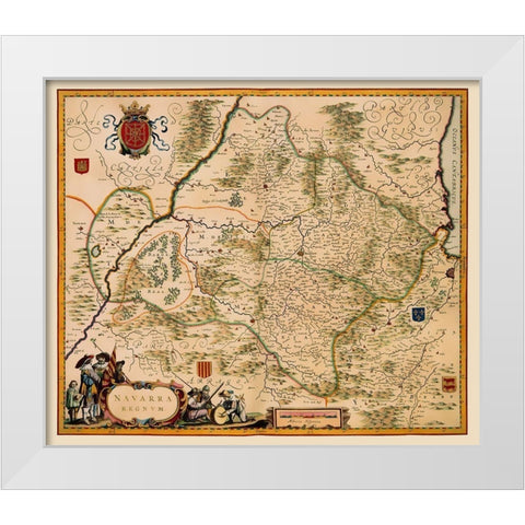 Iberian Peninsula Navarre Spain - Jansson 1638 White Modern Wood Framed Art Print by Jansson