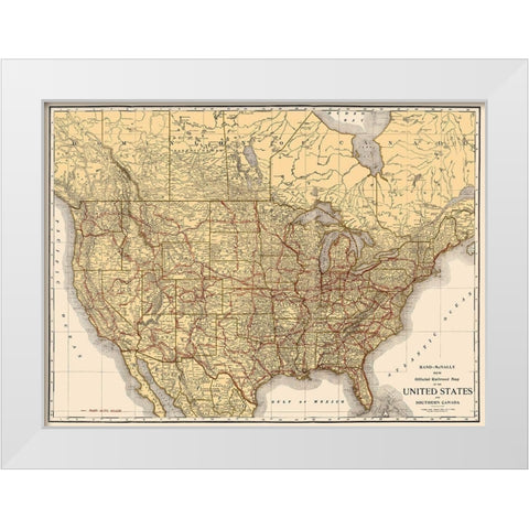 Railroad United States Southern Canada White Modern Wood Framed Art Print by Rand McNally