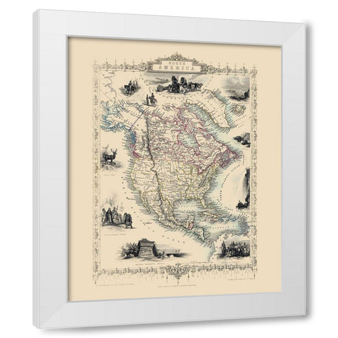 North America - Tallis 1851 White Modern Wood Framed Art Print by Tallis