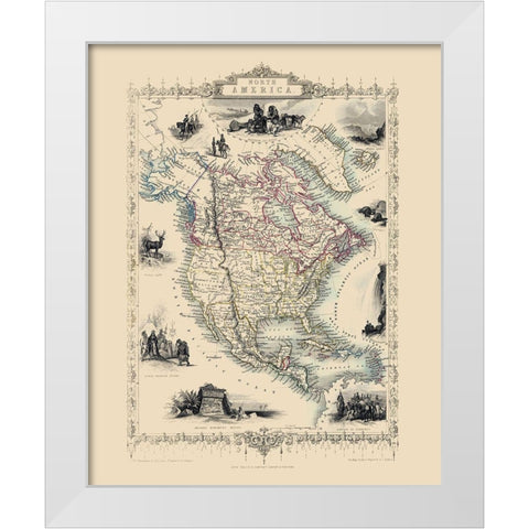 North America - Tallis 1851 White Modern Wood Framed Art Print by Tallis