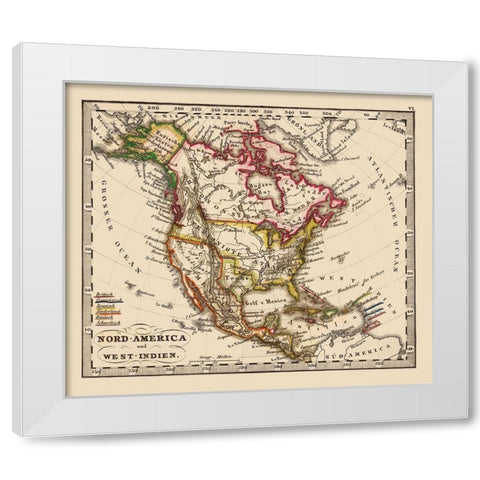 West Indies United States Mexico Canada White Modern Wood Framed Art Print by Stieler