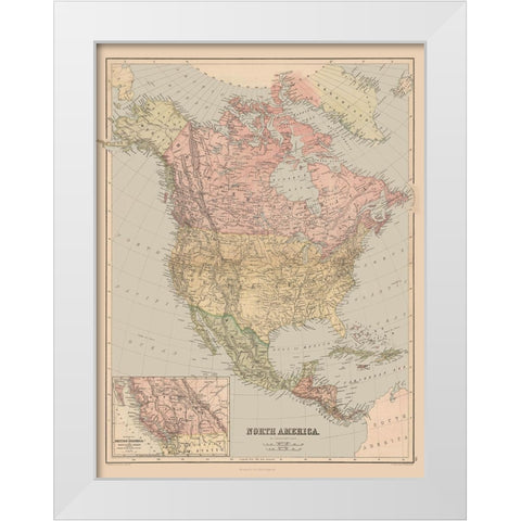 North America - Black 1867 White Modern Wood Framed Art Print by Black