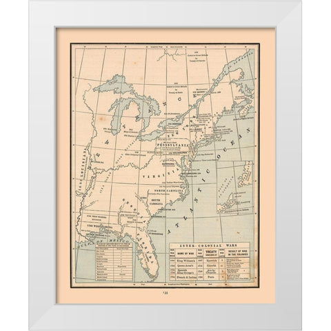 South Eastern North America Wars - Cram 1888 White Modern Wood Framed Art Print by Cram