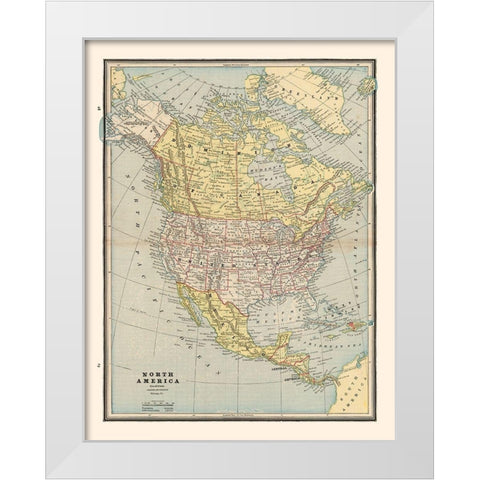 North America United States Mexico Canada White Modern Wood Framed Art Print by Cram