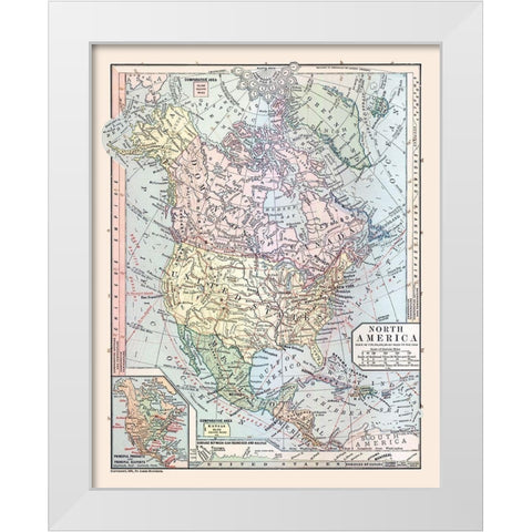 North America United States Mexico Canada White Modern Wood Framed Art Print by Monteith