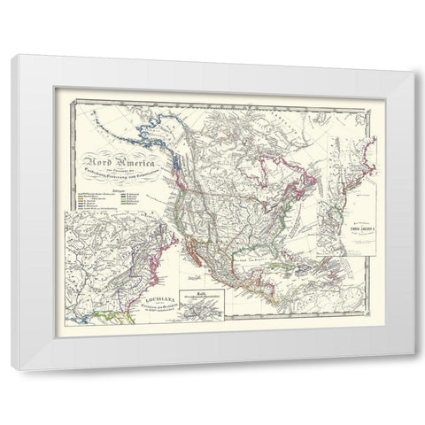 North America United States Mexico Canada White Modern Wood Framed Art Print by Spruner