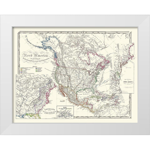 North America United States Mexico Canada White Modern Wood Framed Art Print by Spruner