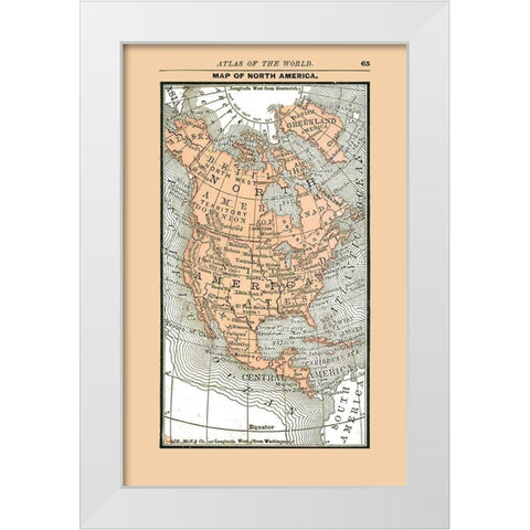 North America United States Mexico Canada White Modern Wood Framed Art Print by Alden