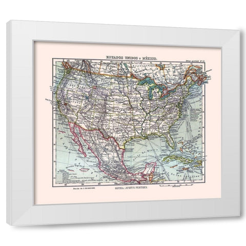 North America United States Mexico - Perthes 1921 White Modern Wood Framed Art Print by Perthes