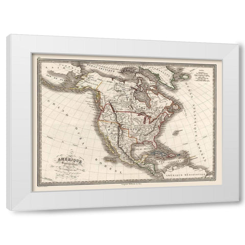 North America United States Mexico Canada White Modern Wood Framed Art Print by Monin