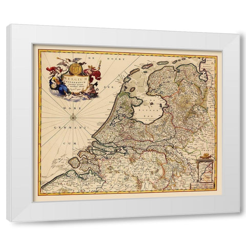 Benelux Belgium - Visscher 1680 White Modern Wood Framed Art Print by Visscher