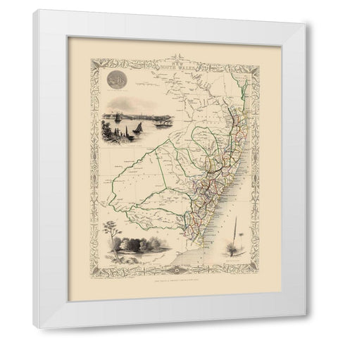 New South Wales Van Diemens Land Australia White Modern Wood Framed Art Print by Tallis