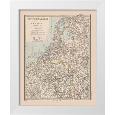Europe Netherlands Belgium - Stieler 1885 White Modern Wood Framed Art Print by Stieler