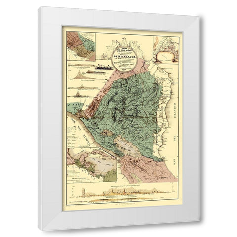 Central America Nicaragua Canal Topographic White Modern Wood Framed Art Print by Dupuy