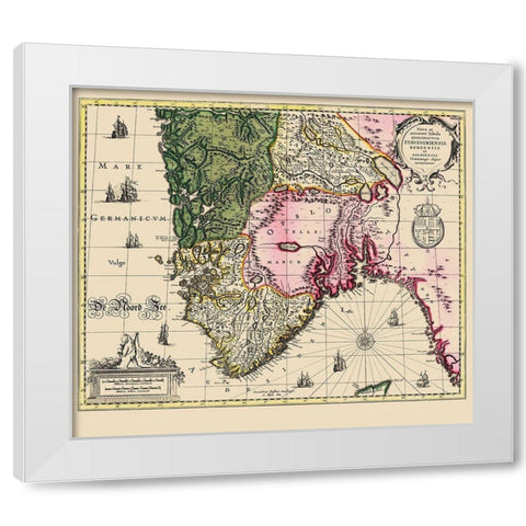 Scandinavia Southern Norway - Janssonius 1636 White Modern Wood Framed Art Print by Janssonius