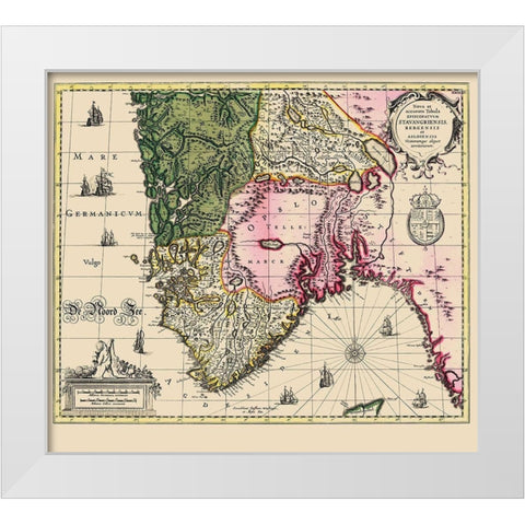 Scandinavia Southern Norway - Janssonius 1636 White Modern Wood Framed Art Print by Janssonius