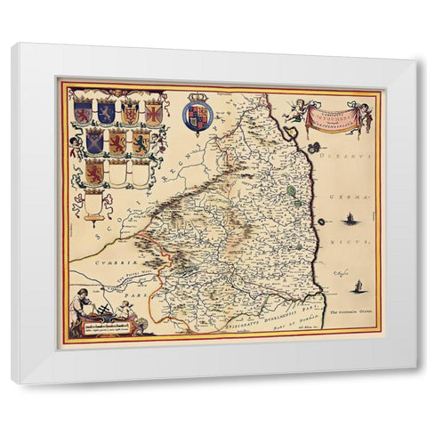 Northumberland County England - Blaeu 1645 White Modern Wood Framed Art Print by Blaeu