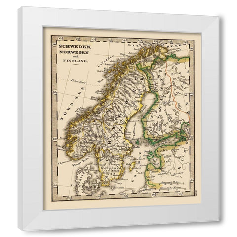 Scandinavia Norway Sweden Finland - Stieler 1852 White Modern Wood Framed Art Print by Stieler