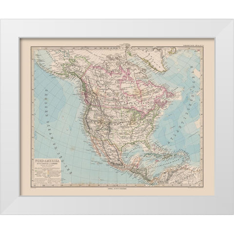 North America - Stieler 1885 White Modern Wood Framed Art Print by Stieler