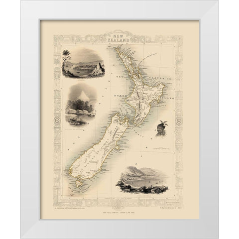 Oceania New Zealand - Tallis 1851 White Modern Wood Framed Art Print by Tallis