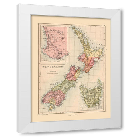 Oceania New Zealand - Black 1867 White Modern Wood Framed Art Print by Black