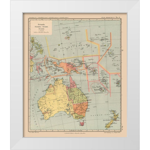 Oceania Australia New Zealand - Streit 1913 White Modern Wood Framed Art Print by Streit