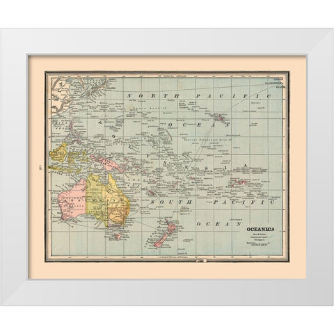 Oceania - Cram 1888 White Modern Wood Framed Art Print by Cram