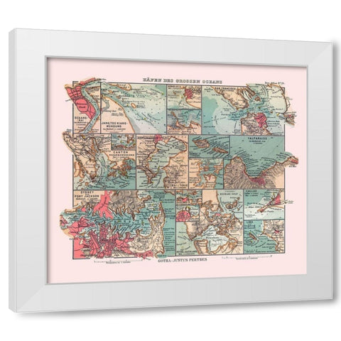 Major Ports Oceans - Perthes 1914 White Modern Wood Framed Art Print by Perthes