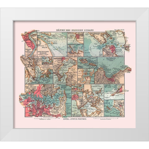 Major Ports Oceans - Perthes 1914 White Modern Wood Framed Art Print by Perthes