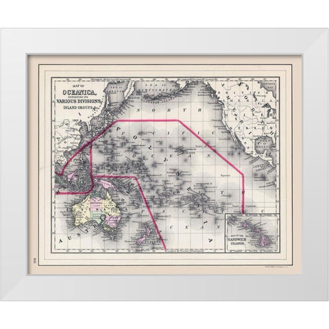 Oceania Islands - Bradley 1887  White Modern Wood Framed Art Print by Bradley