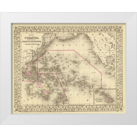 Oceania Island Groups - Mitchell 1879  White Modern Wood Framed Art Print by Mitchell