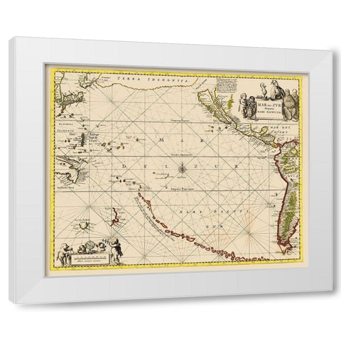Pacific Ocean Chart - Jansson 1650 White Modern Wood Framed Art Print by Jansson