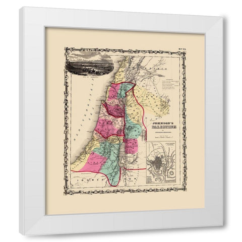 Palestine Israel - Johnson 1860 White Modern Wood Framed Art Print by Johnson