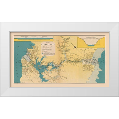 Central America Panama Canal - Hammond 1910 White Modern Wood Framed Art Print by Hammond