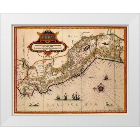 South America Peru - Blaeu 1630 White Modern Wood Framed Art Print by Blaeu