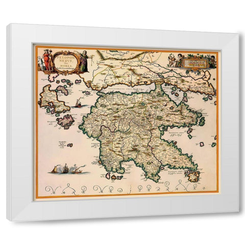 Peloponnese Region Greece - Jansson 1654 White Modern Wood Framed Art Print by Jansson