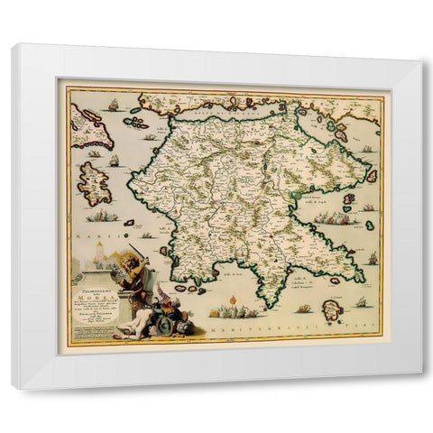 Peloponnese Peninsula Greece - Visscher 1681 White Modern Wood Framed Art Print by Visscher