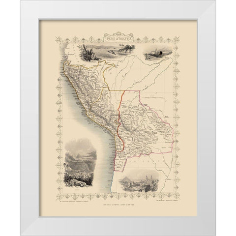 South America Peru Bolivia - Tallis 1851 White Modern Wood Framed Art Print by Tallis