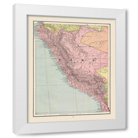 South America Peru - Cram 1892 White Modern Wood Framed Art Print by Cram