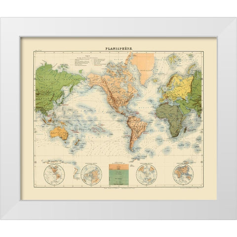 Planisphere - Jouvet 1882 White Modern Wood Framed Art Print by Jouvet
