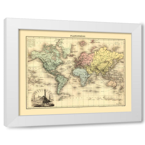 Planisphere - Migeon 1892 White Modern Wood Framed Art Print by Migeon